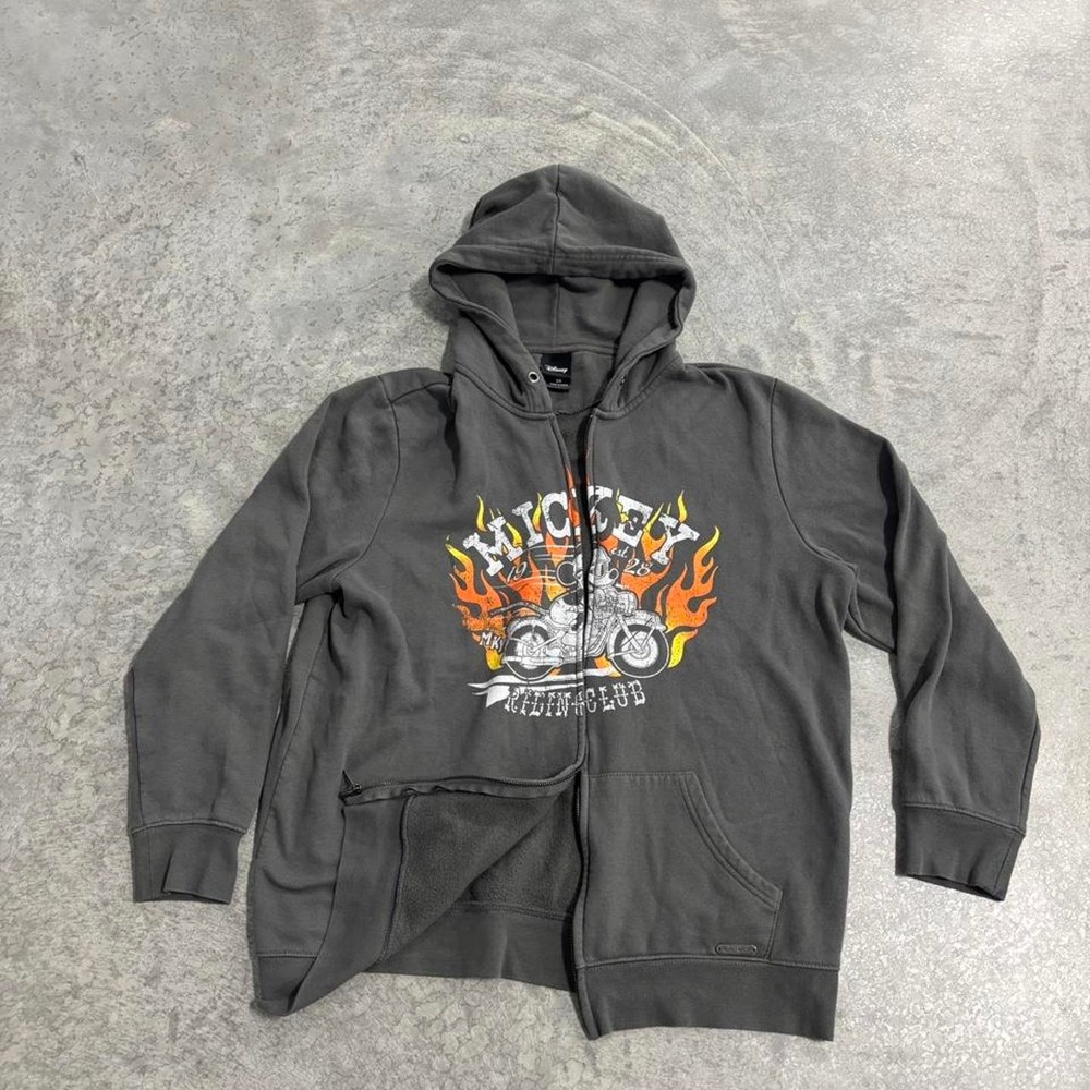 Disney x BoxLunch Mickey Mouse Riding Club Full Zip Hoodie Gray 2XL